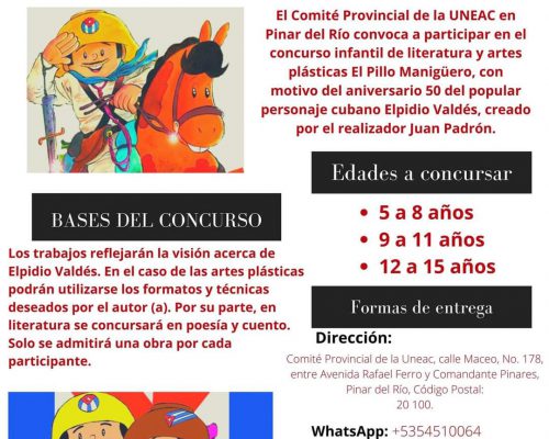 Convocan a concurso de artes plásticas y literatura infantil El Pillo Manigüero  Por Uneac Pinar del Río