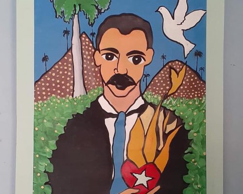 Martí y Fidel pintados por duendes de colores