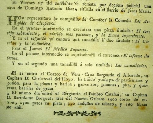 El primer anuncio de funciones teatrales en la prensa de Cuba